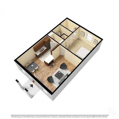 Floor plan for 1 bed, 1 bath, 690 sqft
